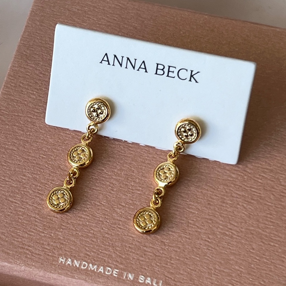 ANNA BECK Smooth Rim Classic Triple Drop Earrings - NIB - Picture 5 of 7